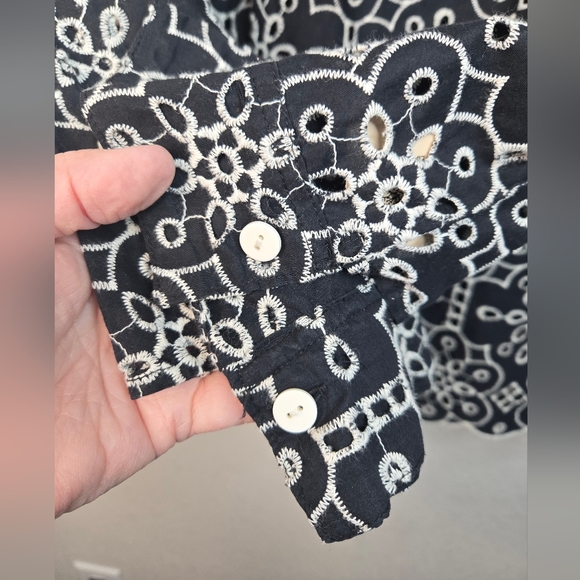 Baum Und Pferdgarten Women's Blouse May Broderie Anglaise Black White All Cotton - Picture 5 of 10